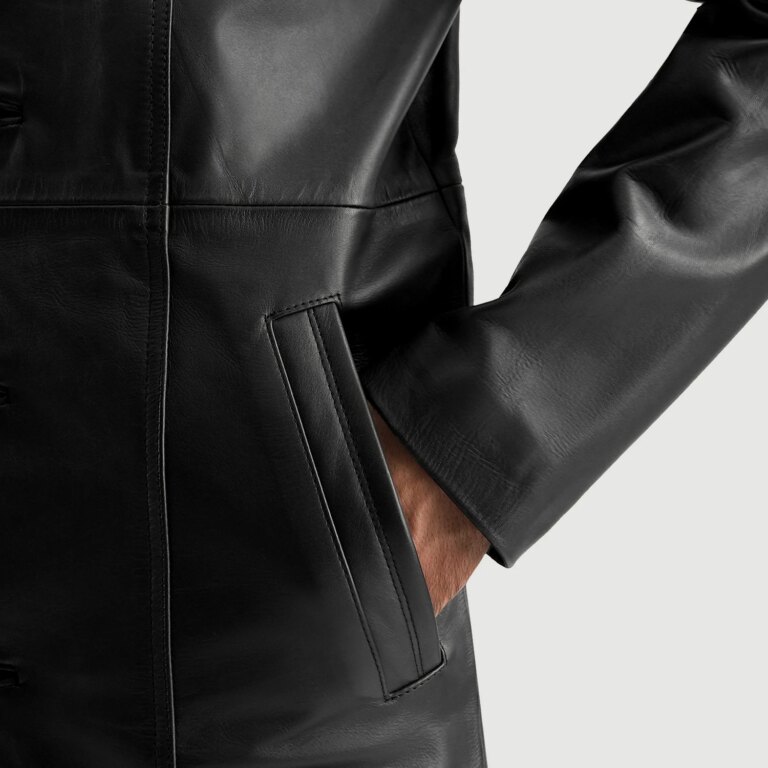Mens Don Long Black Leather Coat Close-Up-9-1718117769405